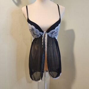 Jessica Simpson Black & White Lace Sheer Babydoll Chemise - Women Intimates Sz M